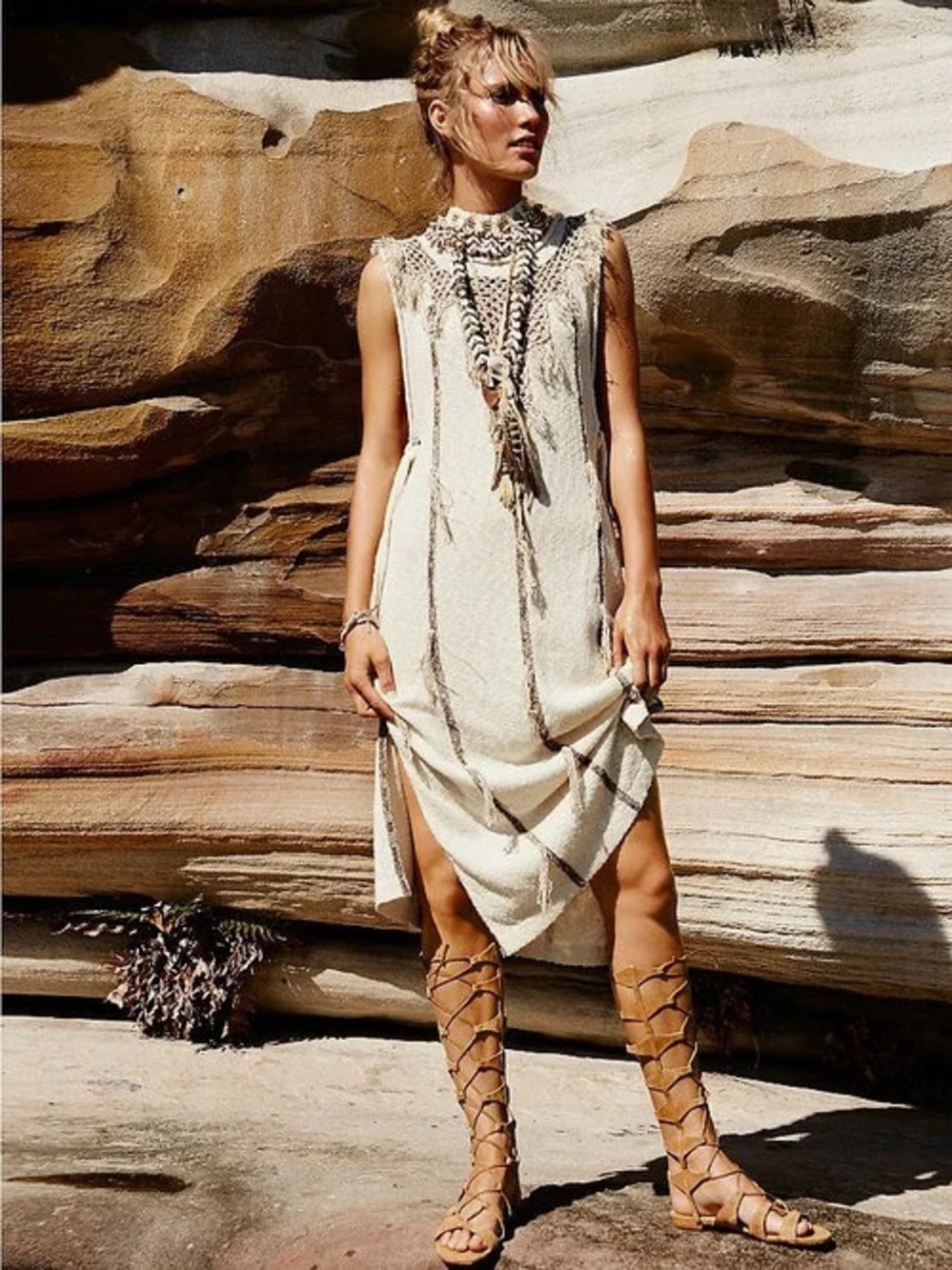 Free People Tiger Lily Cream Open-Knit Asymmetrical Maxi-Top Coverup Dress